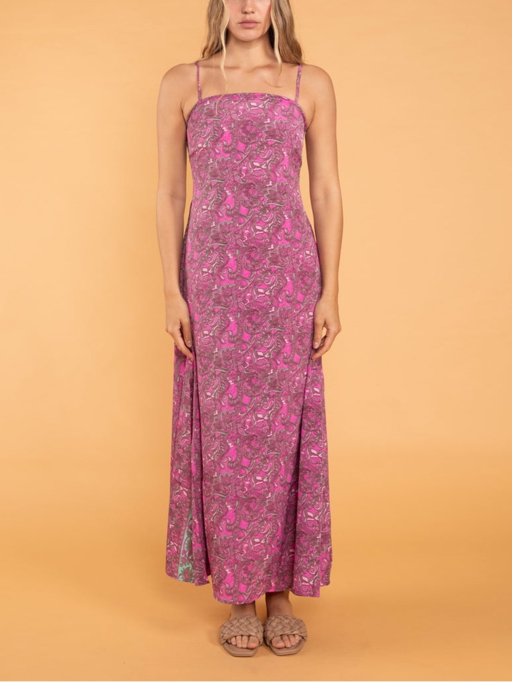 Raga Laila Spaghetti Strap Maxi Dress Size Small Pink Smocked Teal $220